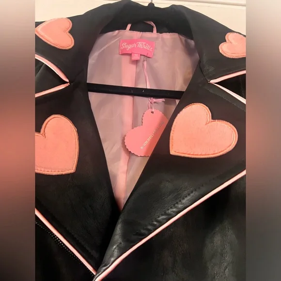 Dolls Kill / Sugar Thrills Black Leather puffy heart jacket- Medium - Picture 3 of 5